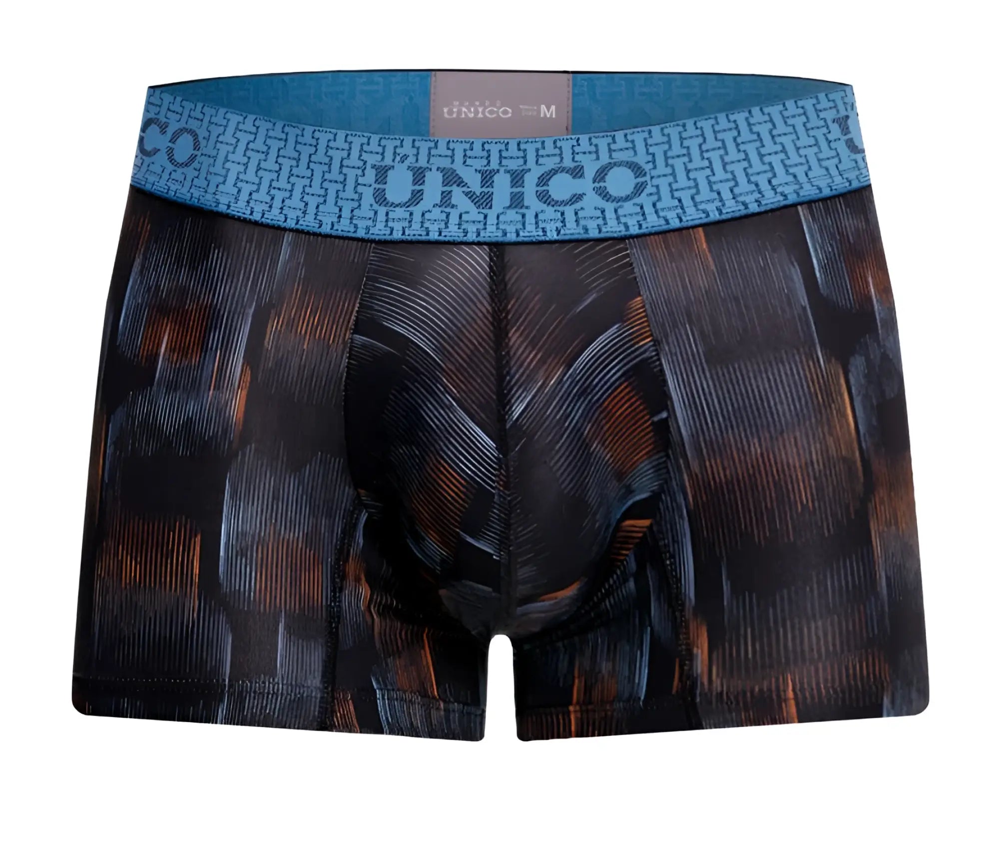 Blue and black patterned unico 25020100102 epitome trunks men’s boxer briefs with textured abstract design in black