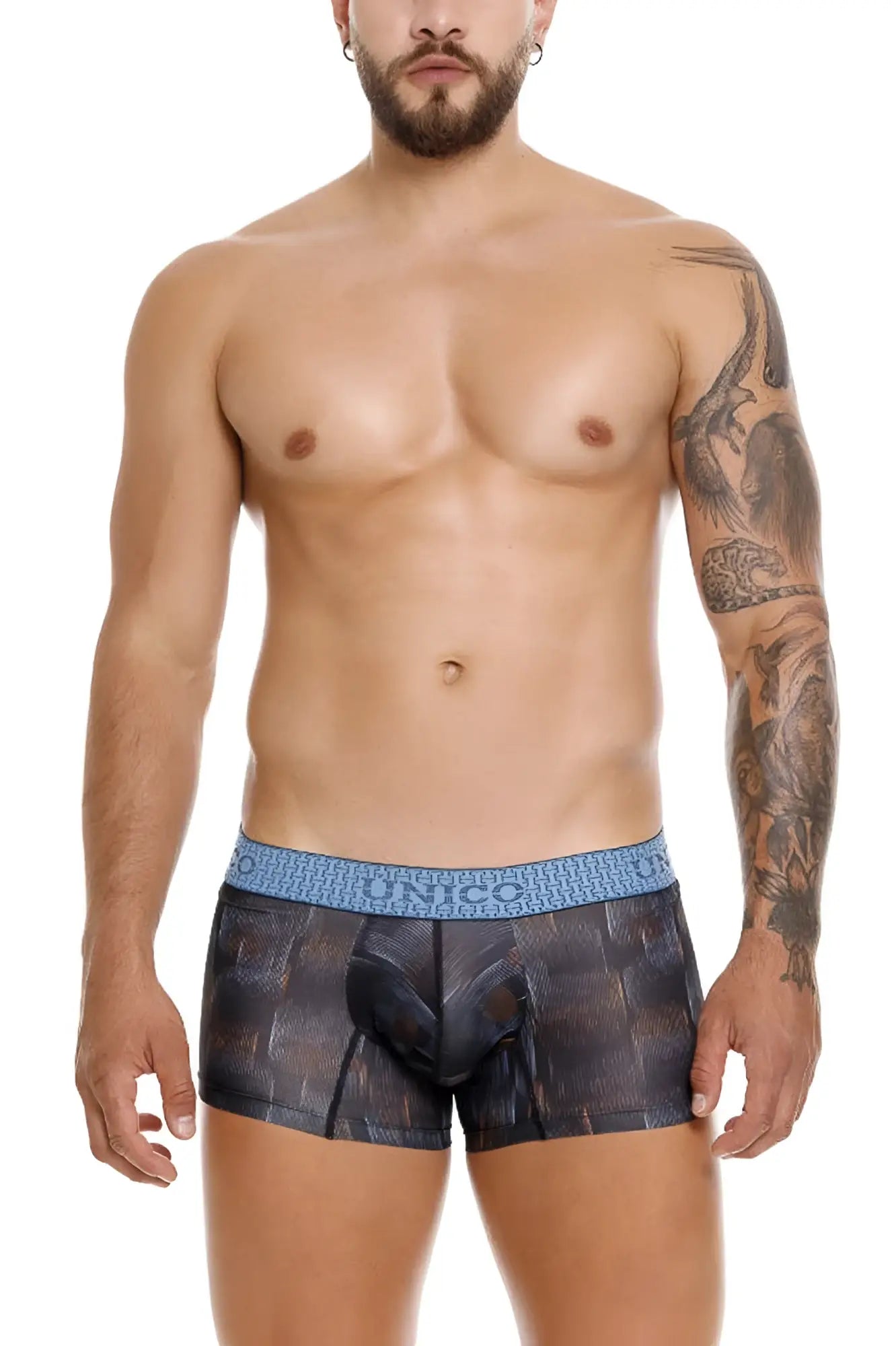 Unico 25020100102 Epitome trunks men’s boxer briefs with black and blue textured geometric pattern