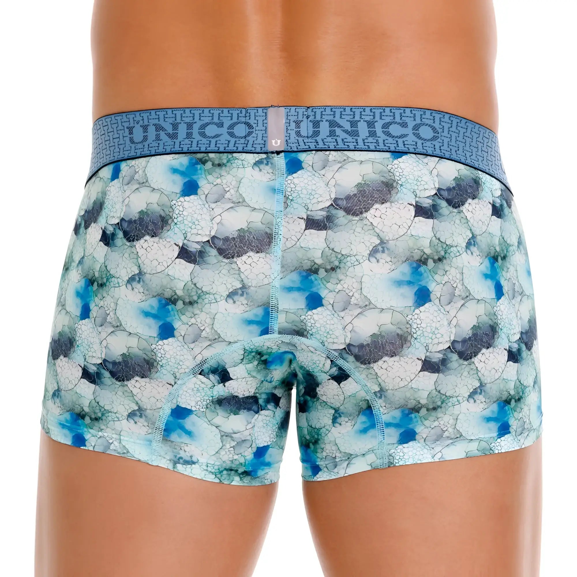 Blue and white patterned unico 25020100104 abalon trunks with textured abstract bubble design men’s boxer briefs