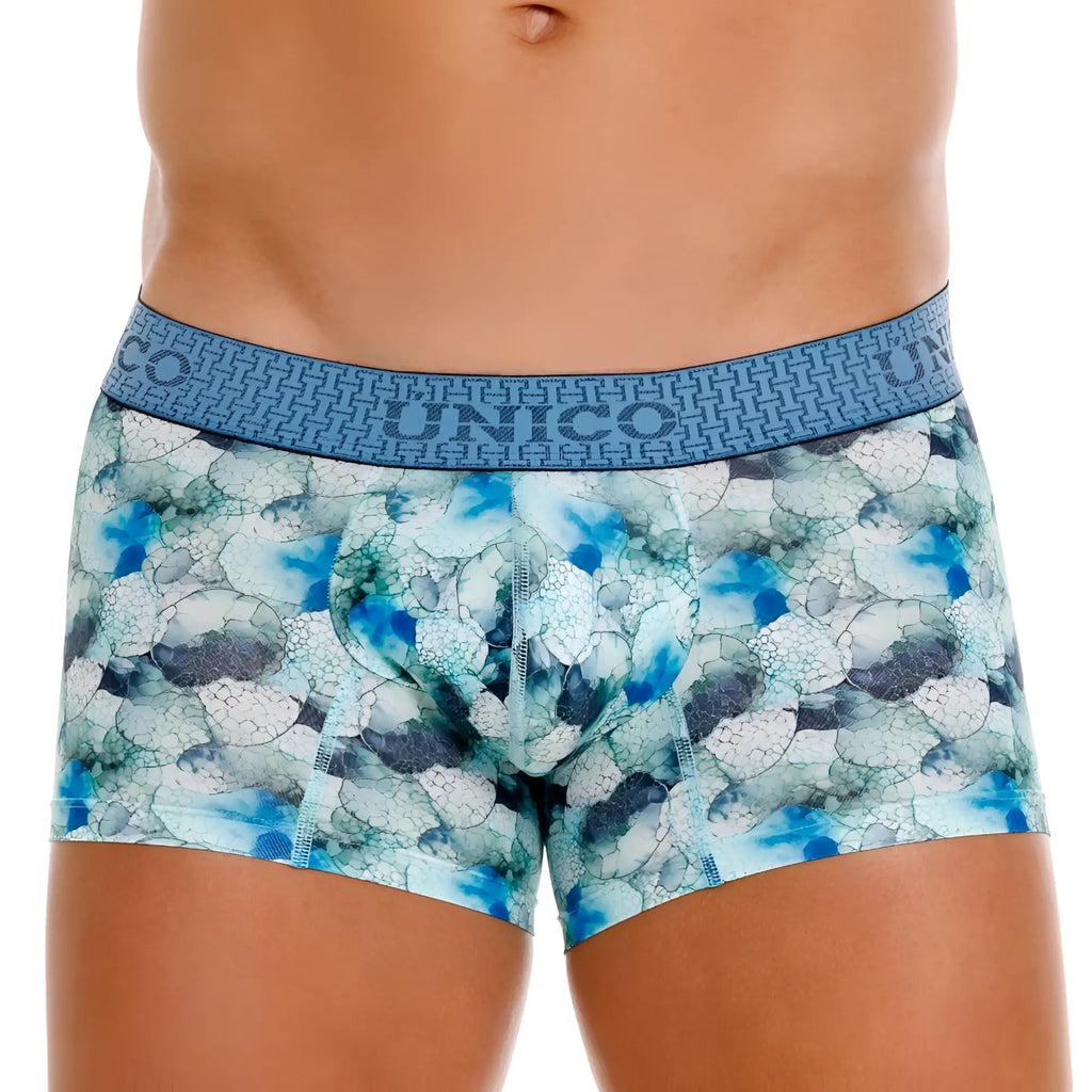 Unico 25020100104 abalon trunks color 43-blue men’s briefs with blue and white cracked stone textured abstract design