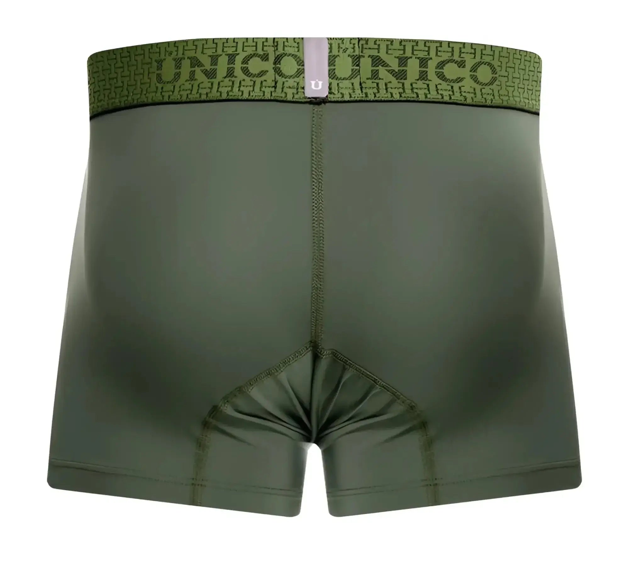 Olive green unico 25020100105 glauco trunks boxer briefs with patterned waistband featuring brand name and logo