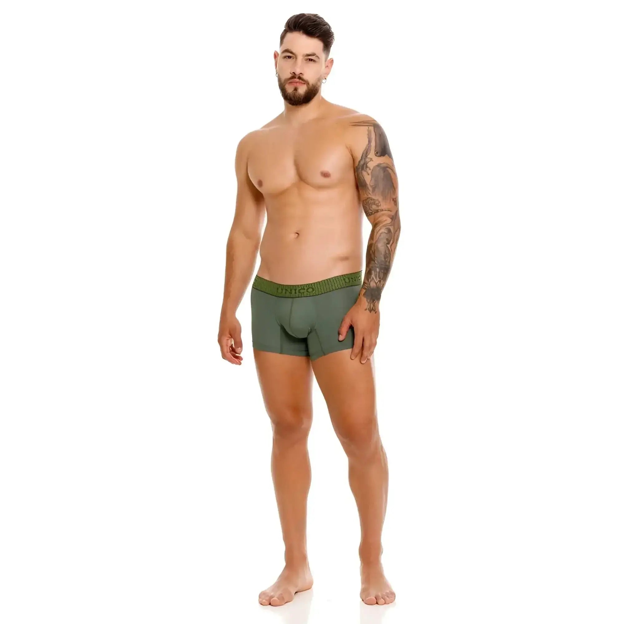 Men’s olive green Unico 25020100105 Glauco trunks with branded waistband made of soft breathable fabric