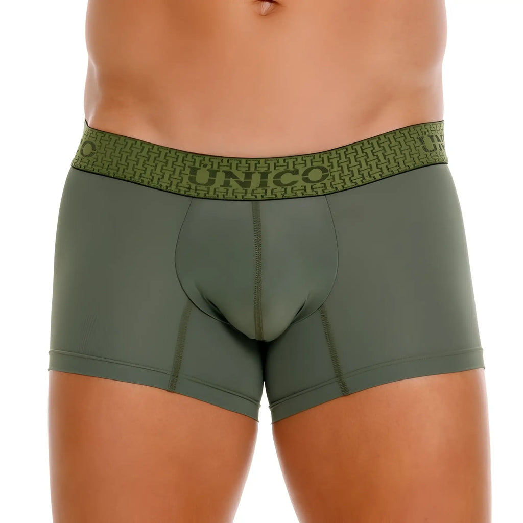 Olive green unico 25020100105 glauco trunks men’s boxer briefs with patterned waistband and geometric design