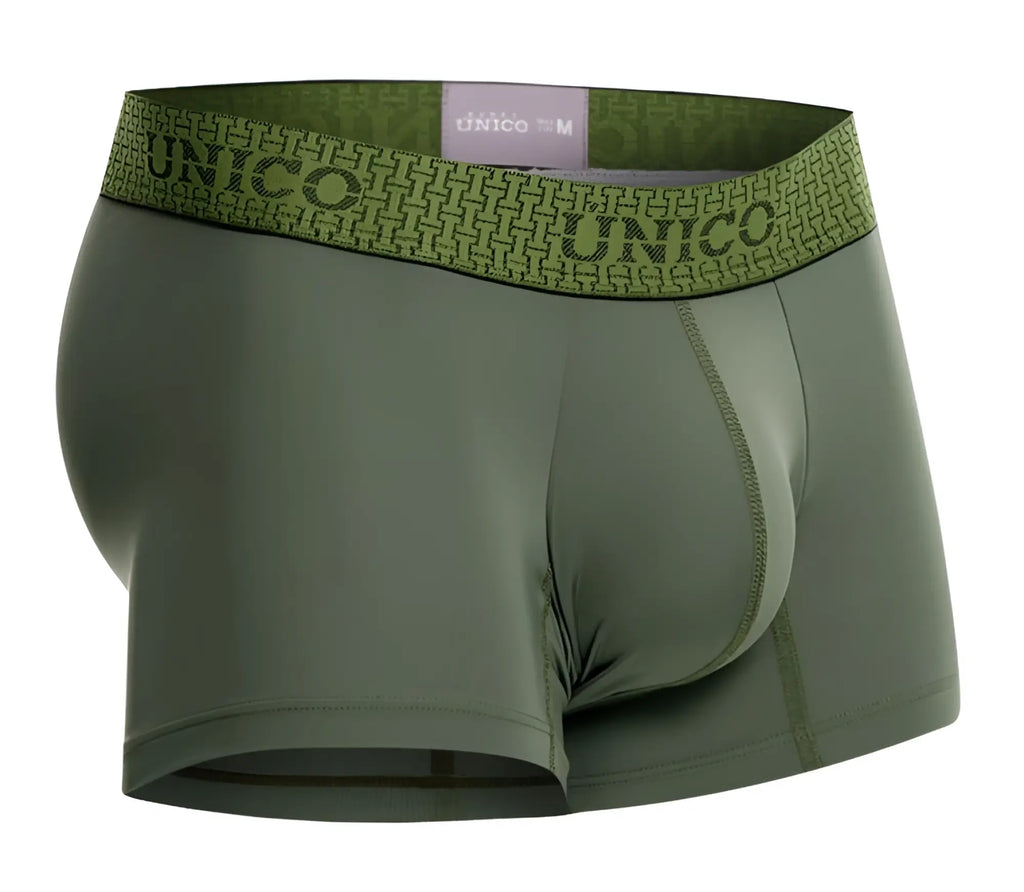 Olive green unico 25020100105 glauco trunks men’s boxer briefs with patterned waistband and geometric design
