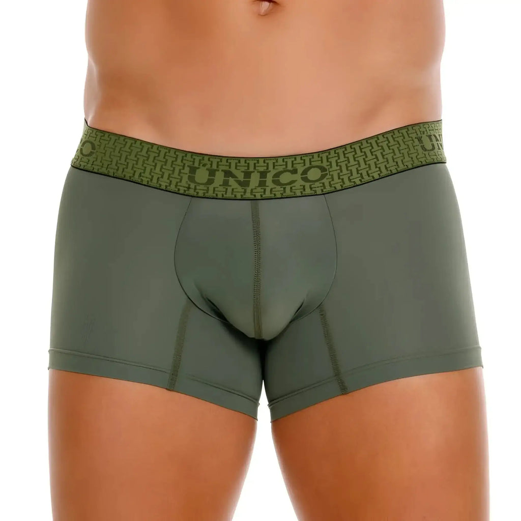 Olive green unico 25020100105 glauco trunks men’s boxer briefs with patterned waistband and geometric design