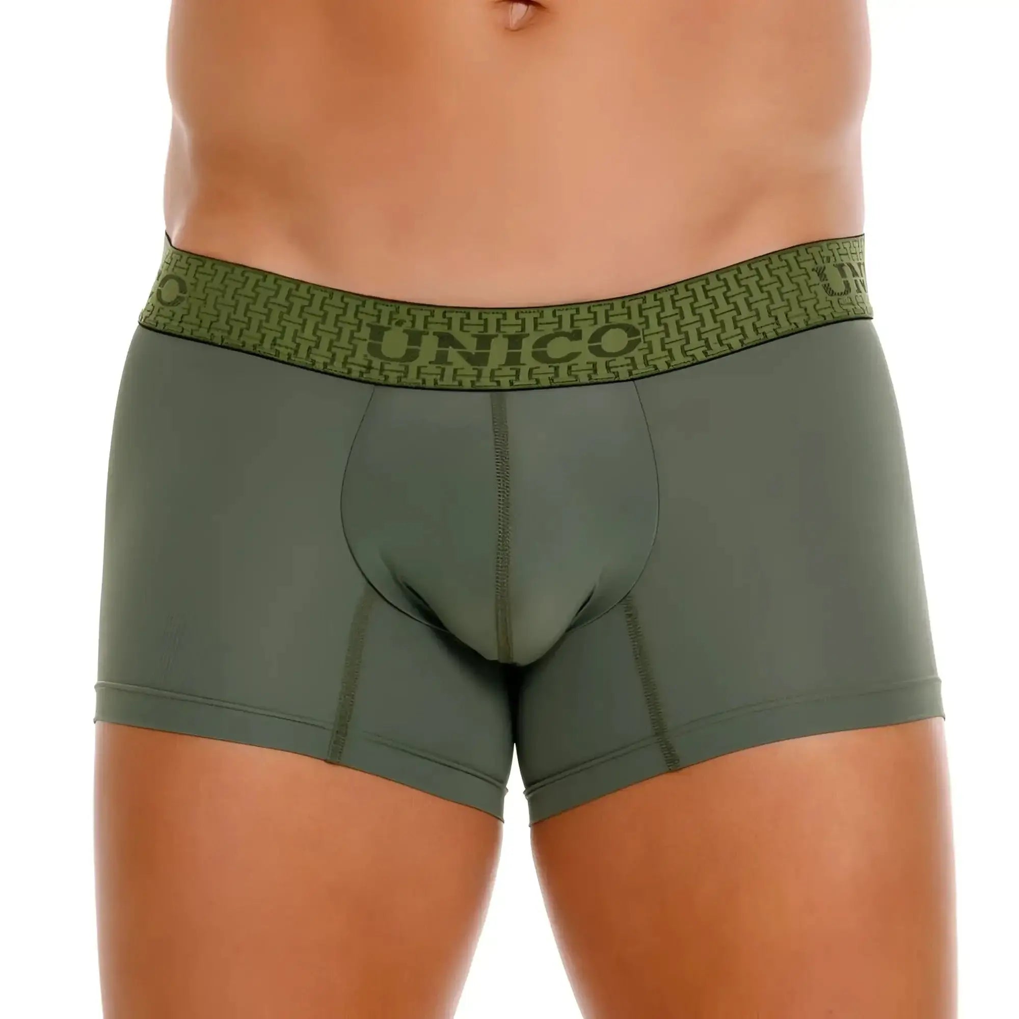 Olive green unico 25020100105 glauco trunks men’s boxer briefs with patterned waistband and geometric design
