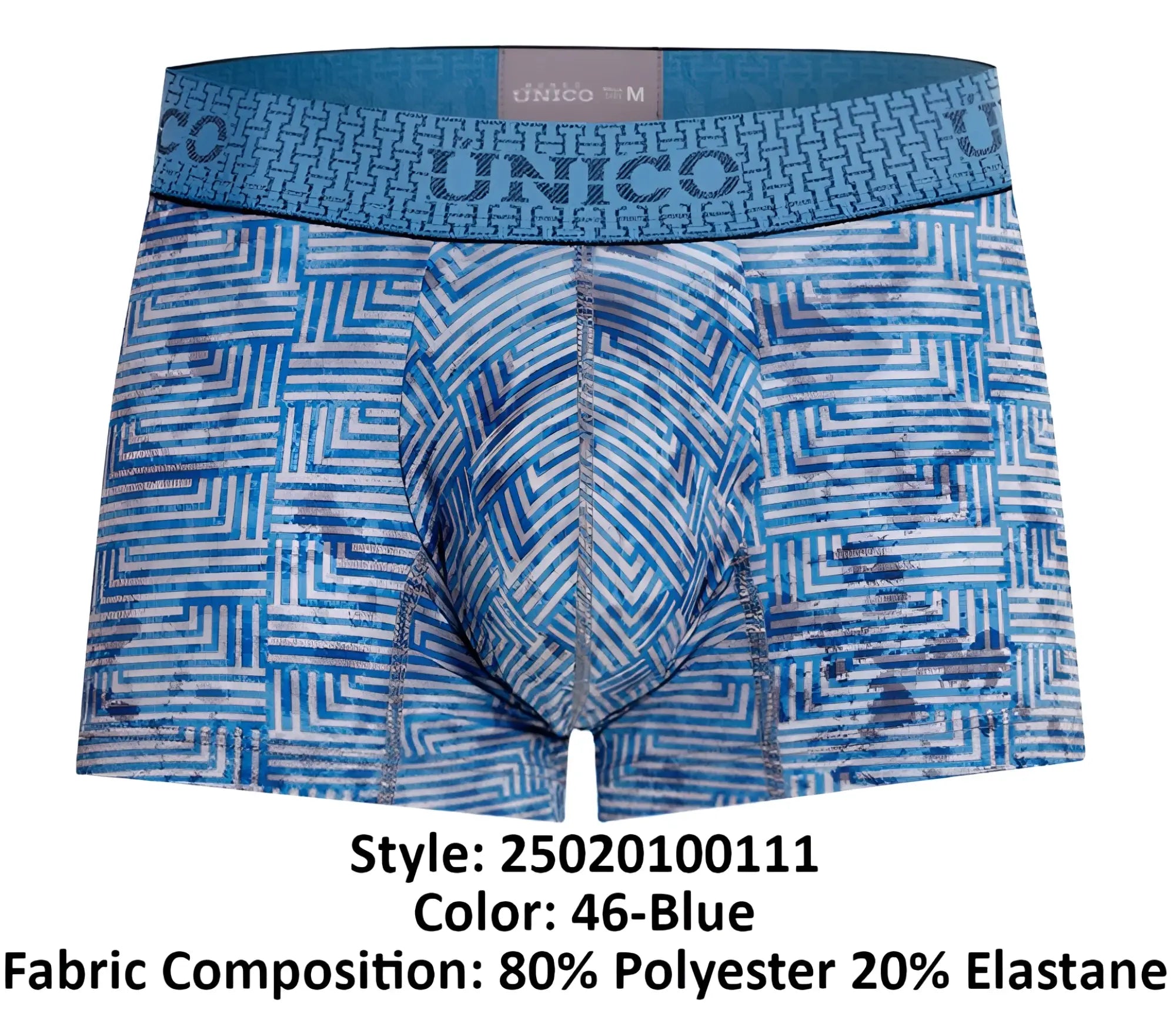 Blue patterned men’s boxer briefs with geometric design and elastic waistband unico 25020100111 ostion trunks