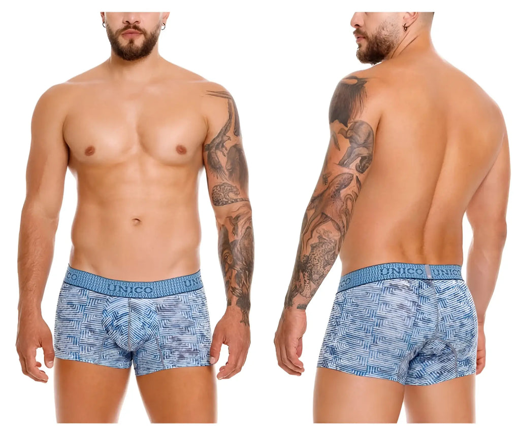 Blue patterned unico 25020100111 ostion men’s boxer briefs with textured waistband and brand logo in color 46-blue