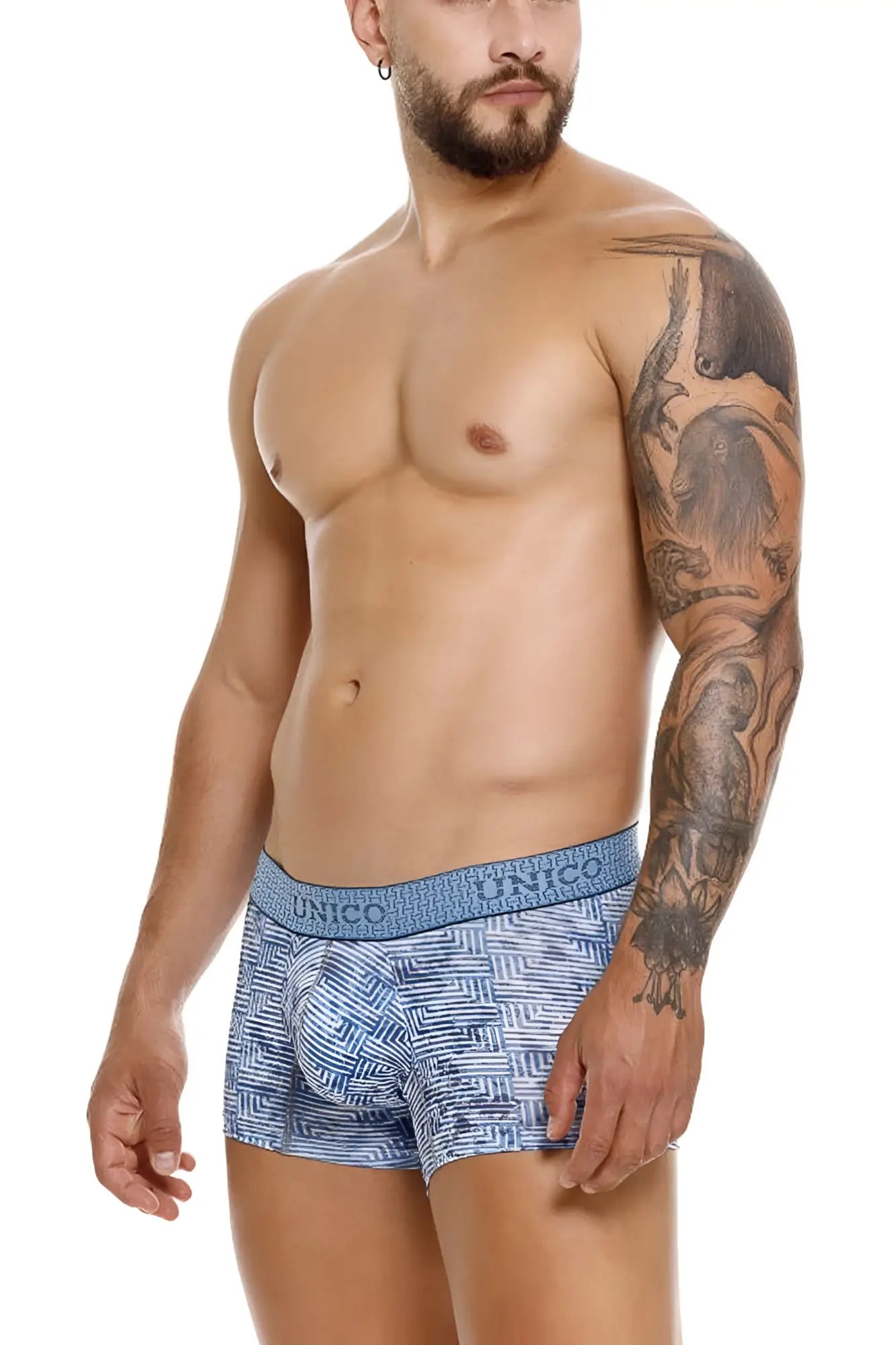 Blue unico 25020100111 ostion trunks featuring patterned briefs with textured weave and branded waistband