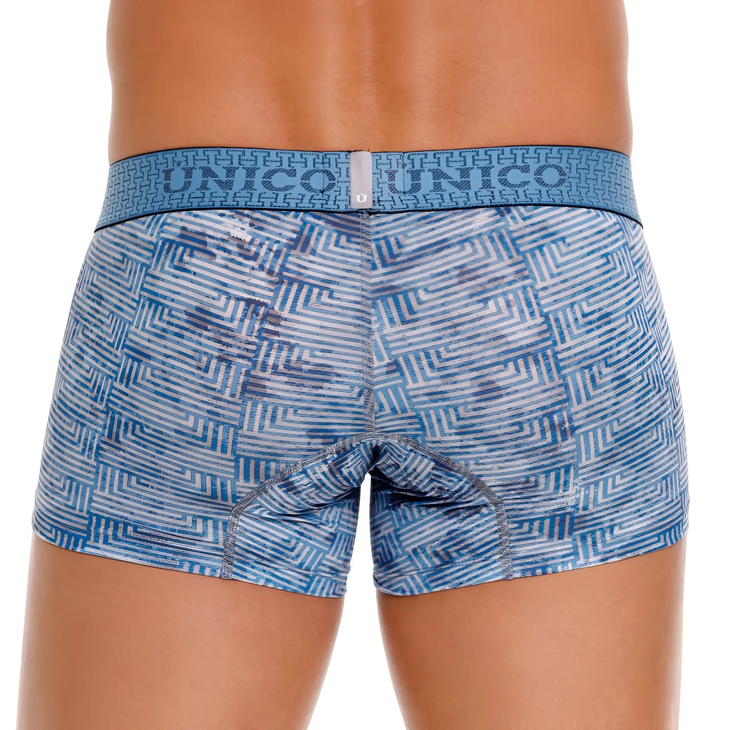 Unico 25020100111 ostion trunks color 46-blue men’s boxer briefs with blue and white geometric pattern and matching waistband
