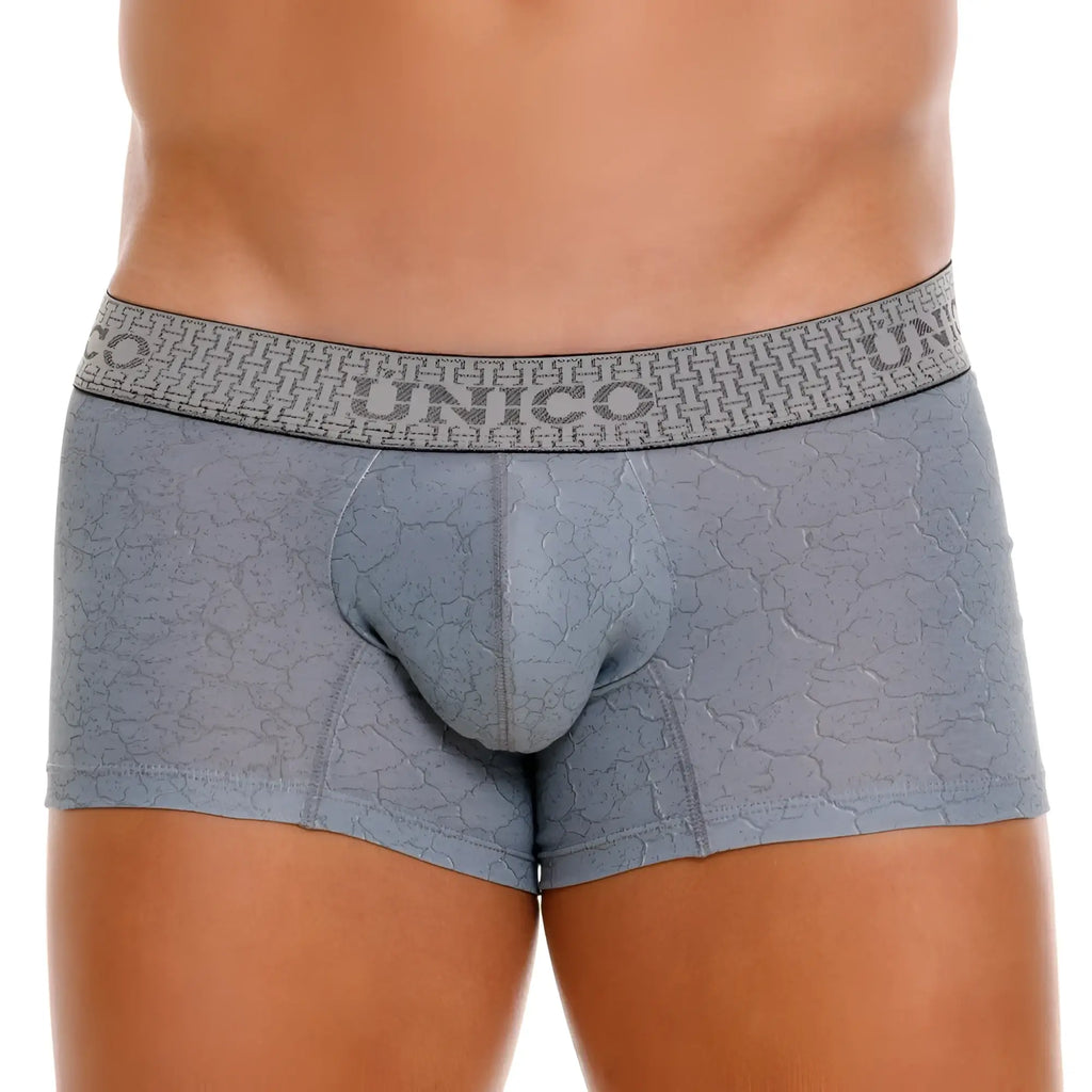Gray unico 25020100116 baldio trunks boxer briefs with subtle cracked texture and branded waistband in color gray