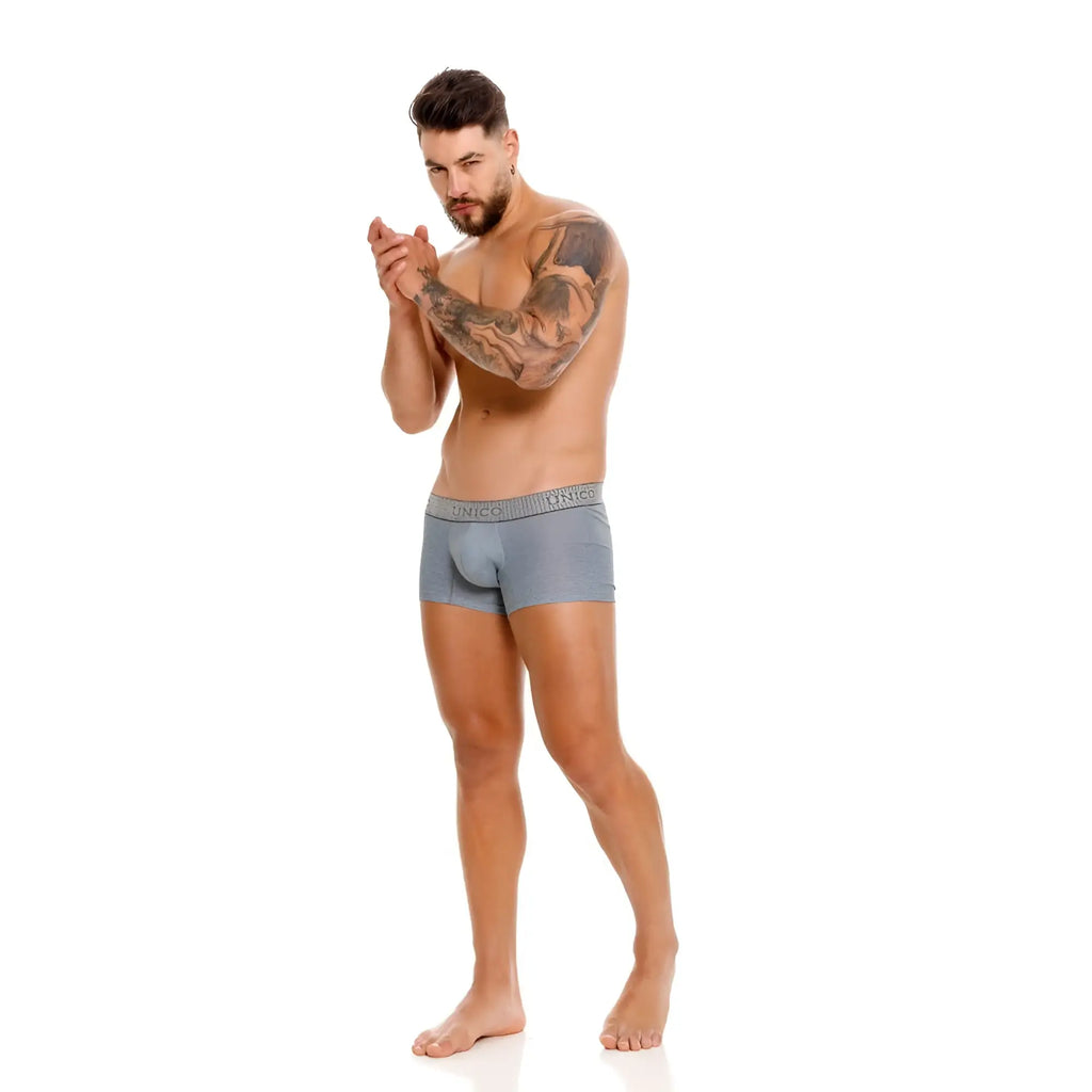 Gray men’s briefs unico 25020100116 baldio trunks with textured waistband featuring brand name unico in gray