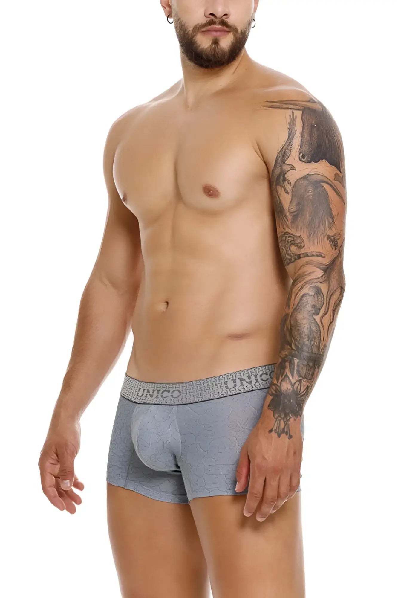 Gray unico 25020100116 baldio trunks briefs with textured fabric and elastic waistband branded unico
