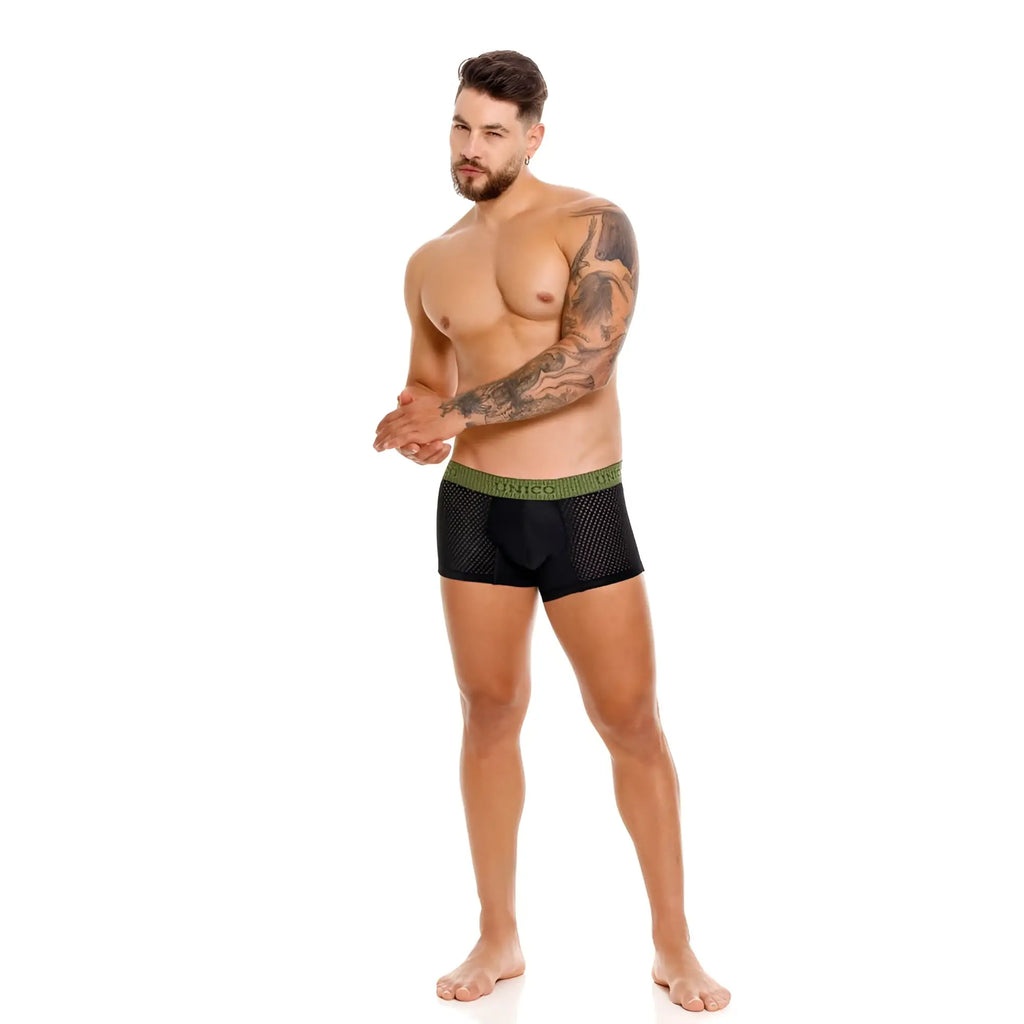 Unico 25020100121 tribunal trunks black mesh boxer briefs with green elastic waistband for comfortable wear