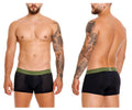 Black mesh unico 25020100121 tribunal trunks briefs with green elastic waistband and unico branding