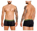 Black mesh unico 25020100121 tribunal trunks briefs with green elastic waistband and unico branding