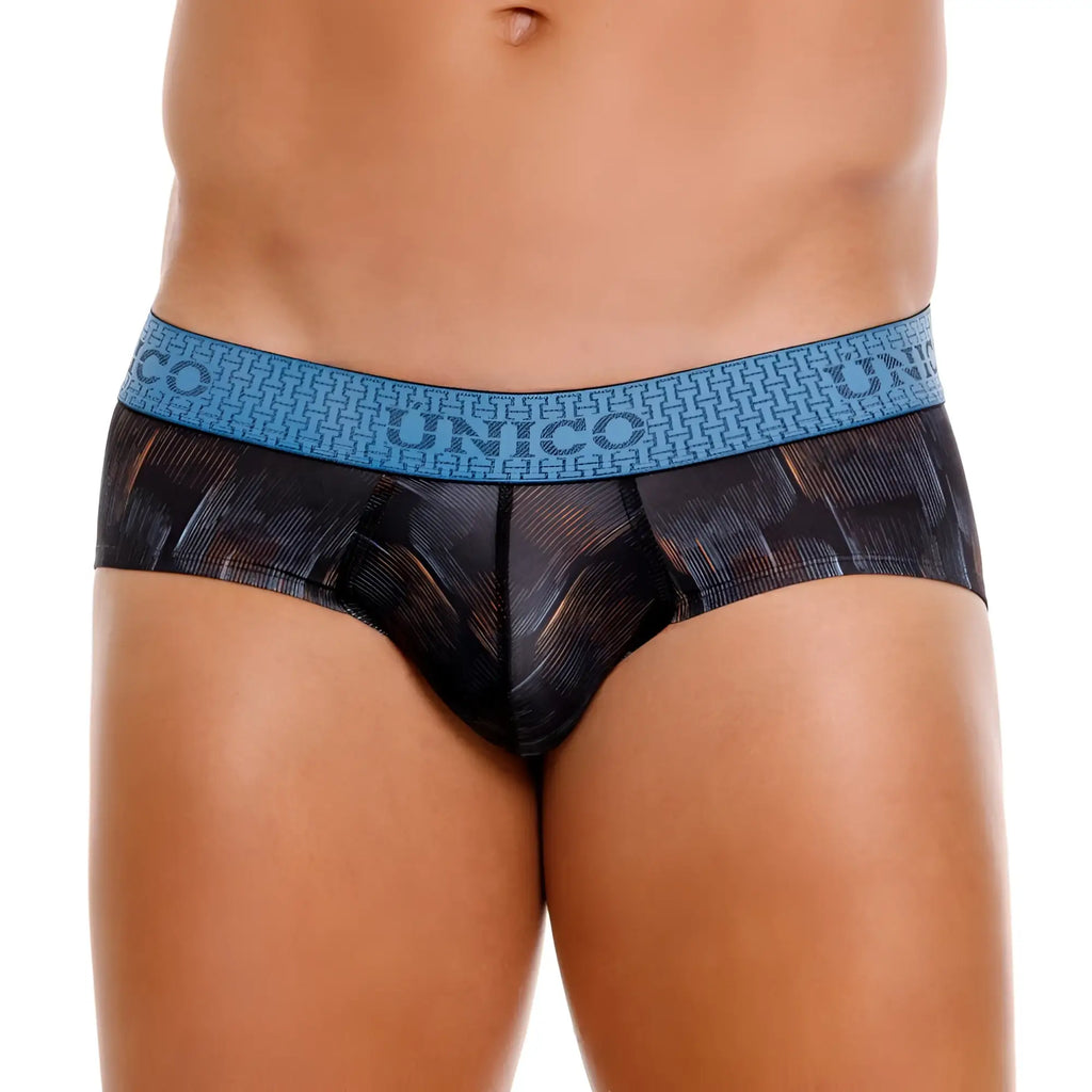 Black and blue patterned unico 25020101102 epitome briefs with textured waistband for men in color 99-black