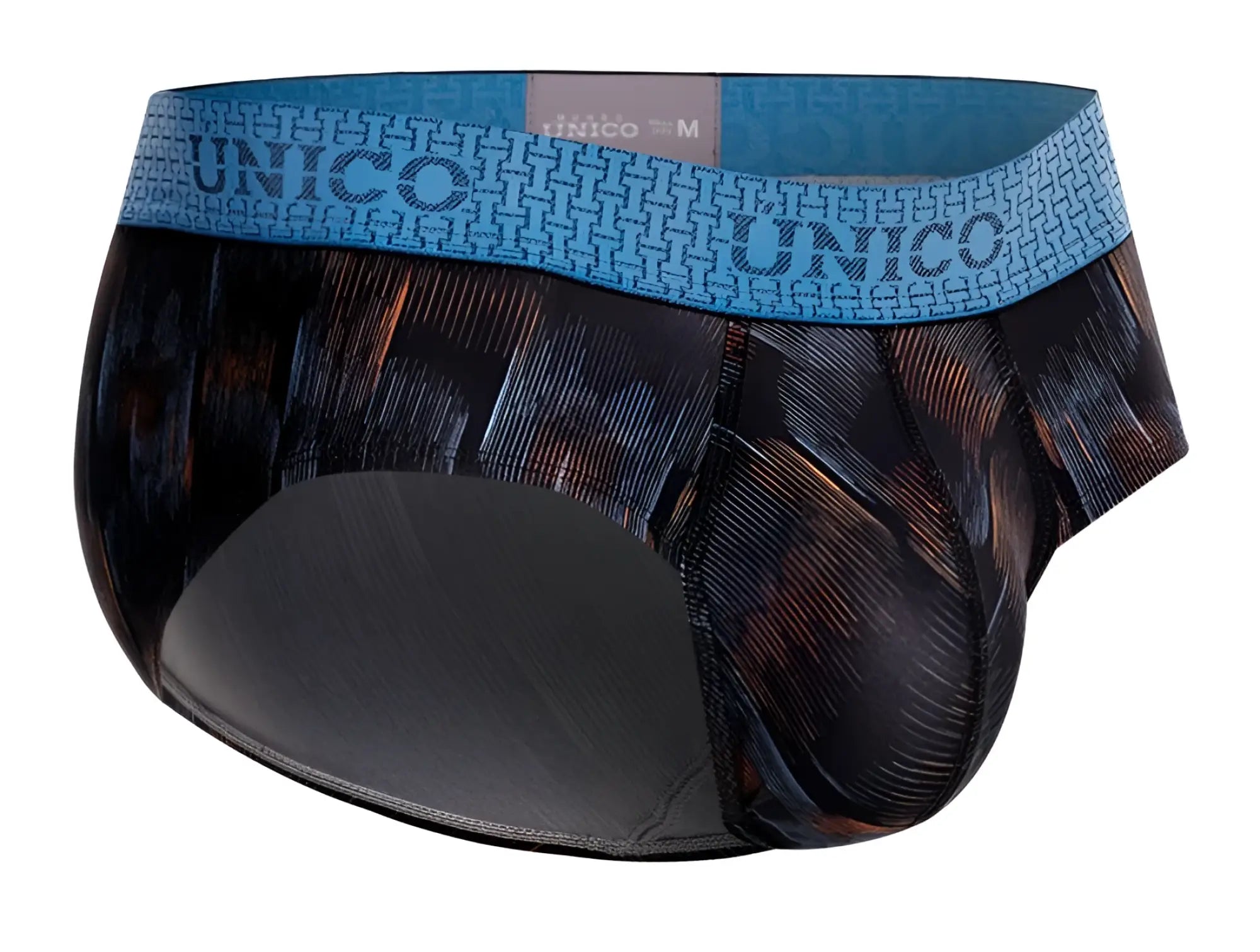 Unico 25020101102 epitome briefs in black with blue and black textured abstract patterned fabric for men