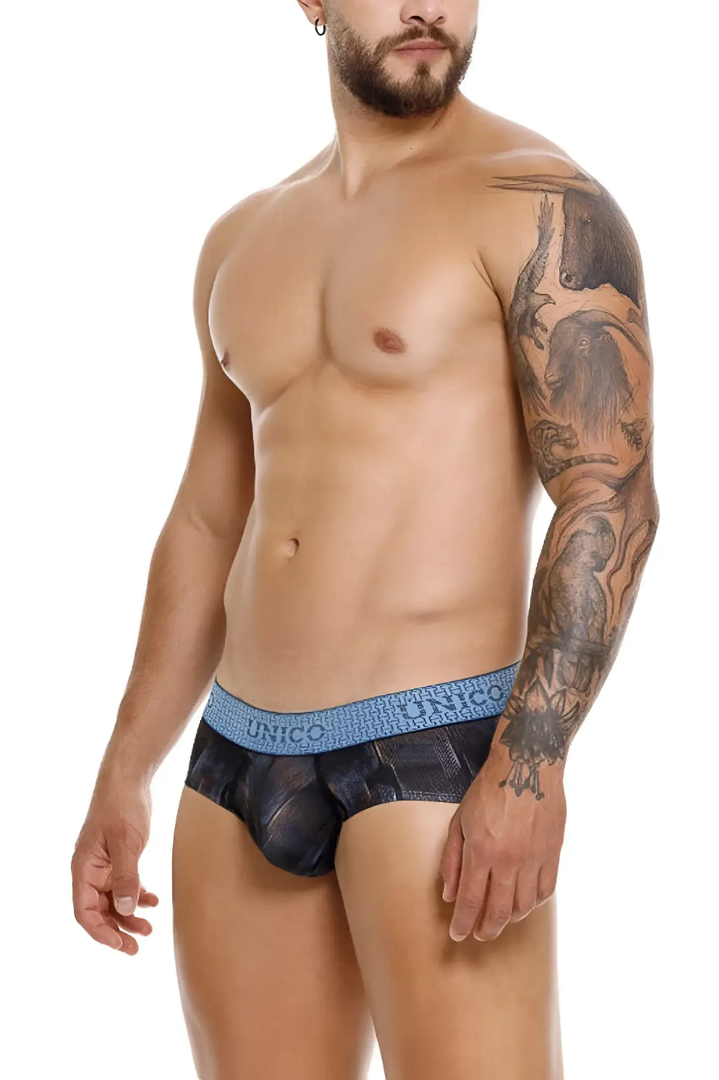 Black and blue patterned unico 25020101102 epitome men’s briefs with textured waistband in color 99-black