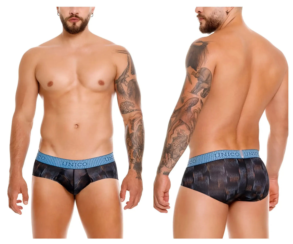 Unico 25020101102 epitome briefs in black with blue patterned textured woven design for men
