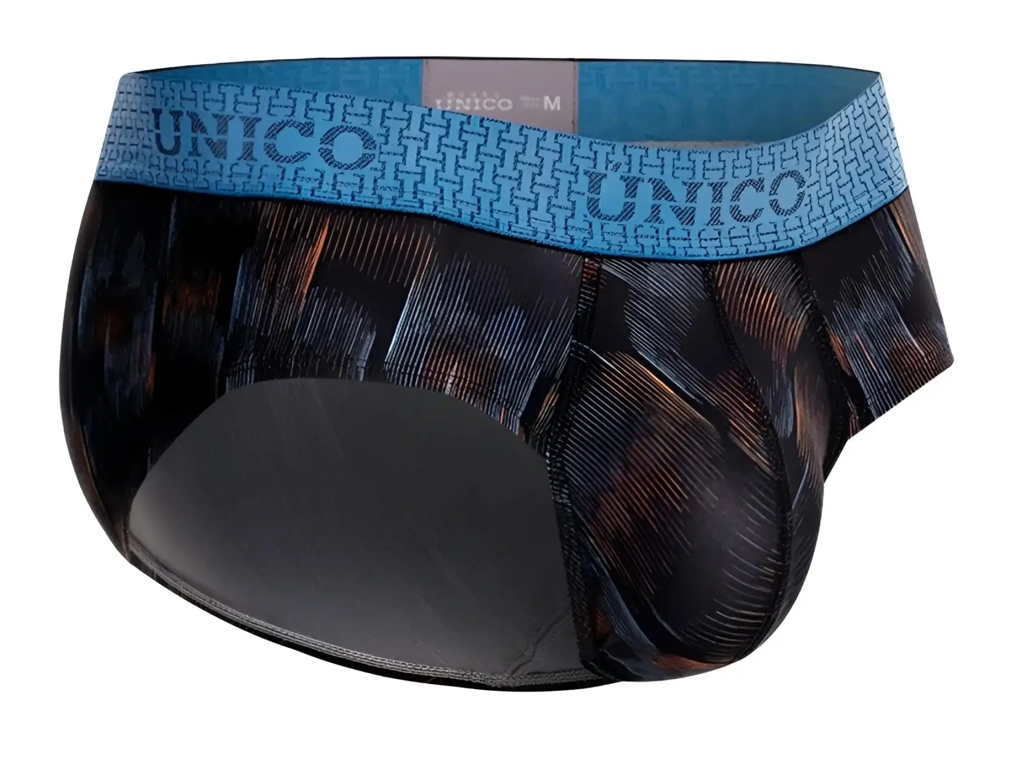 Unico 25020101102 epitome briefs in black with blue and black textured abstract patterned fabric for men