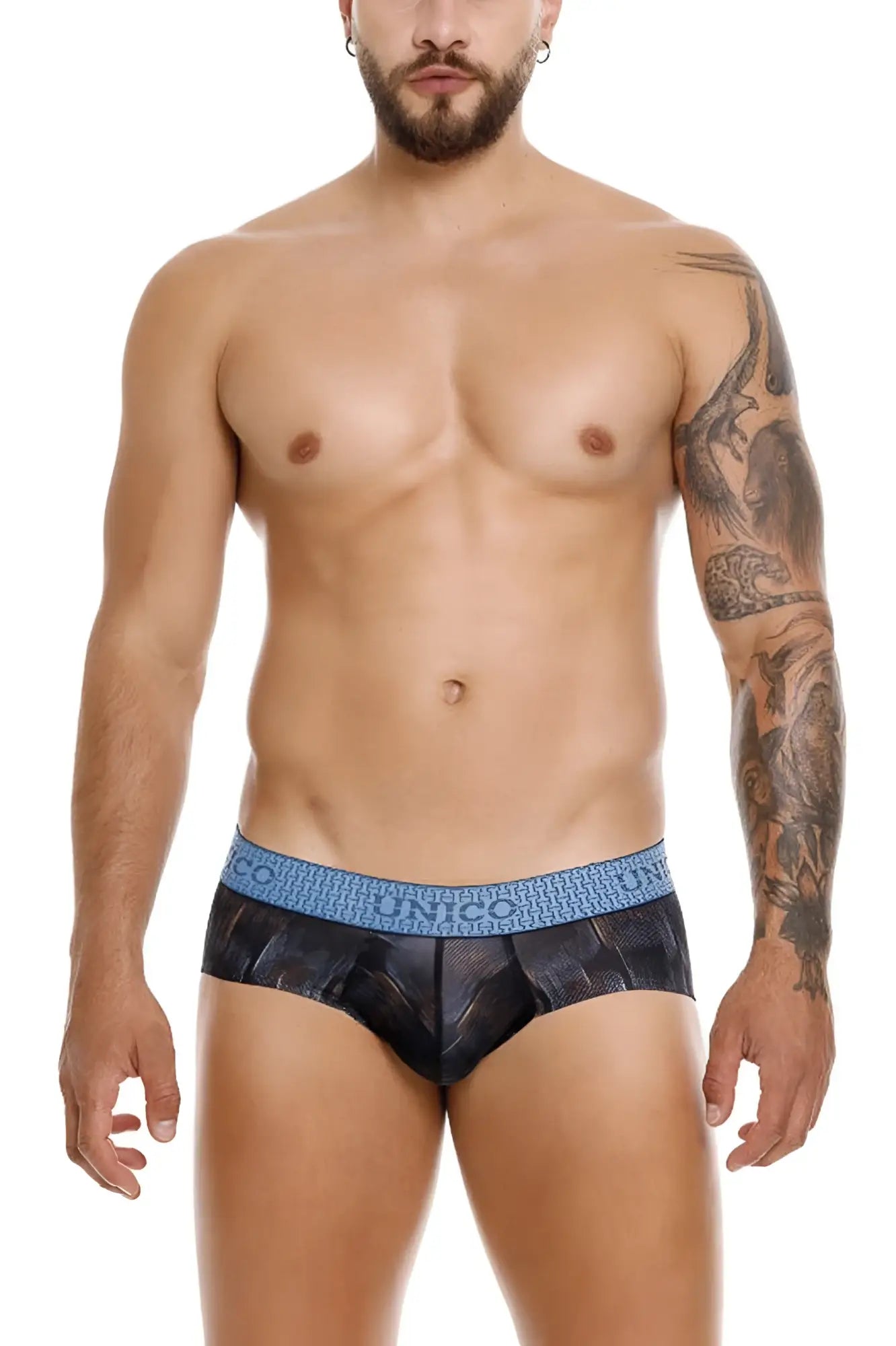 Black textured unico epitome briefs with blue elastic waistband for comfortable everyday wear color 99-black
