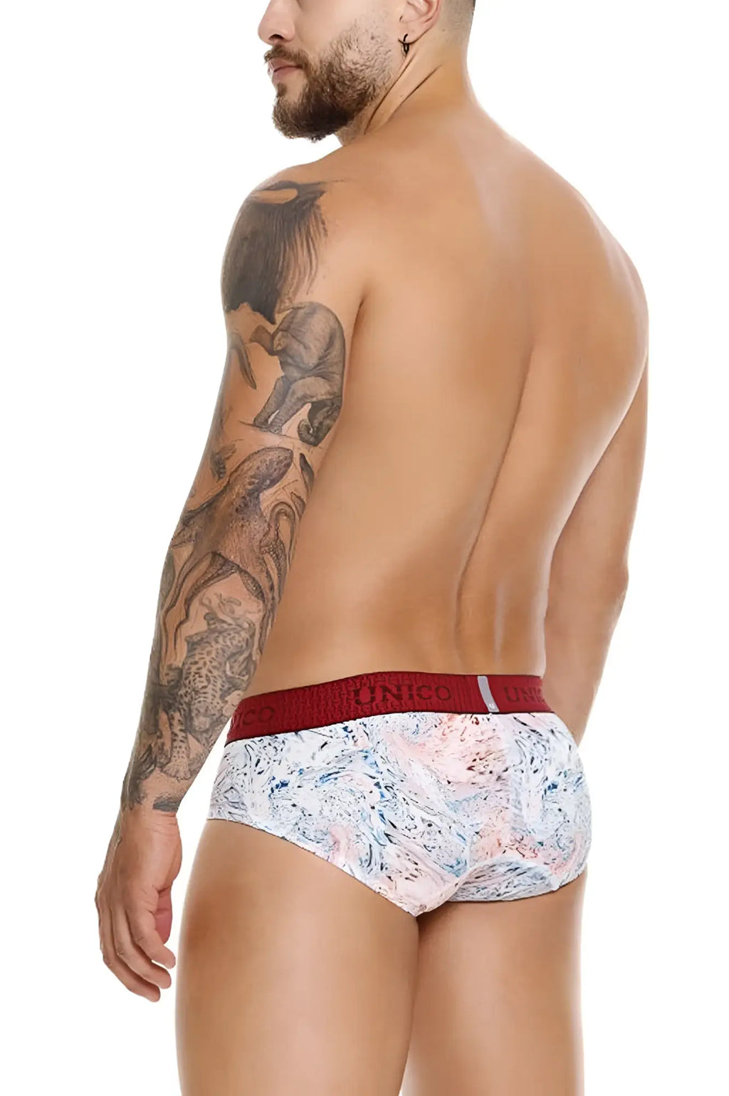 Unico 25020101103 Rizo briefs white with pink blue marble pattern and red elastic waistband for comfortable wear