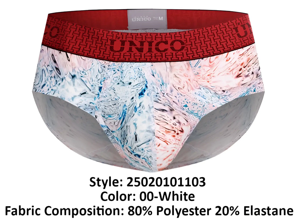 Unico 25020101103 rizo briefs in white with red marble-like pattern men’s underwear featuring a stylish design
