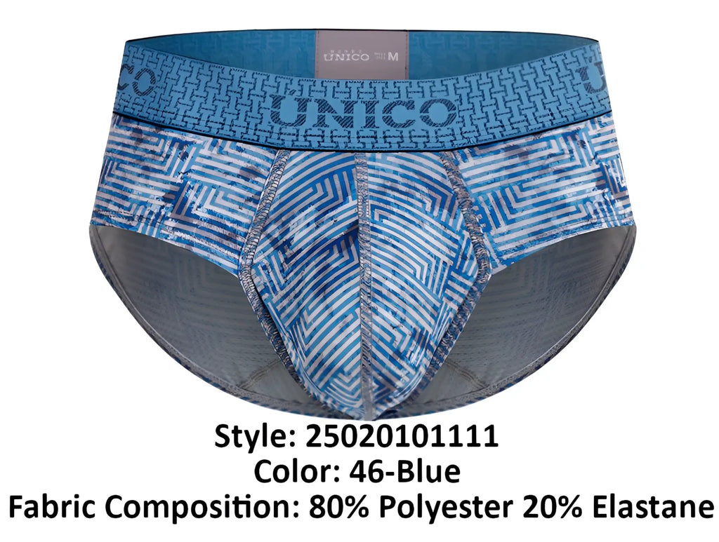 Unico 25020101111 ostion briefs blue patterned briefs with geometric design and elastic waistband