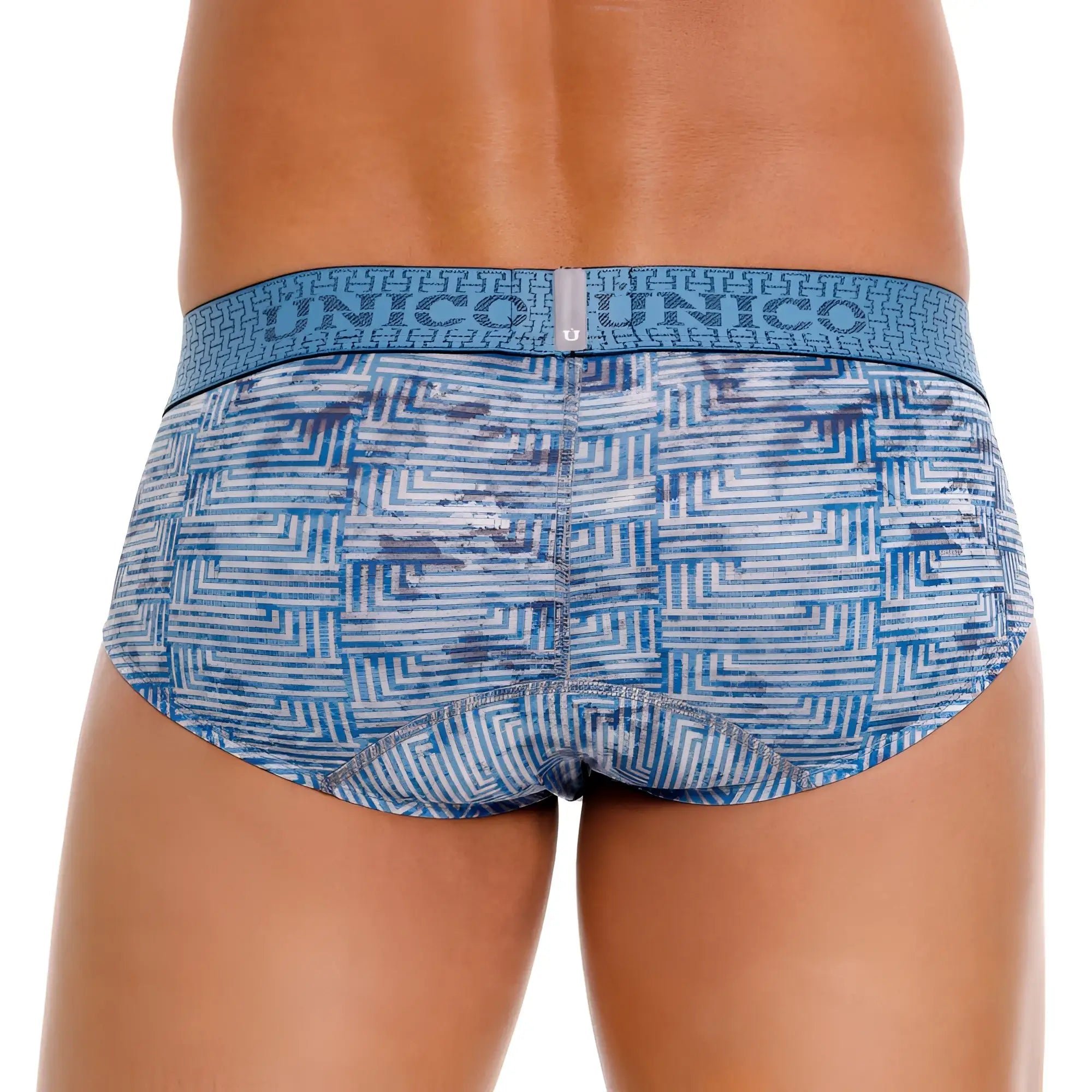 Blue and white geometric-patterned unico 25020101111 ostion briefs with branded waistband for men