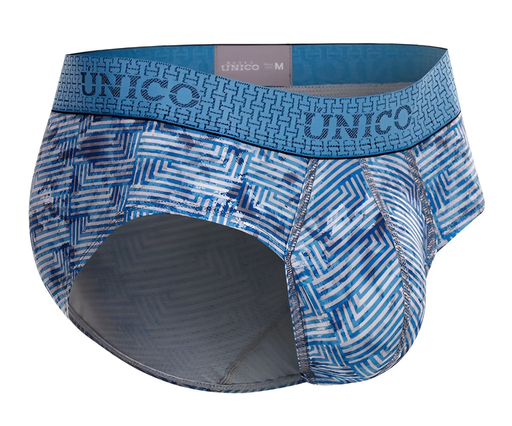 Blue and white geometric-patterned unico 25020101111 ostion briefs with matching elastic waistband for men