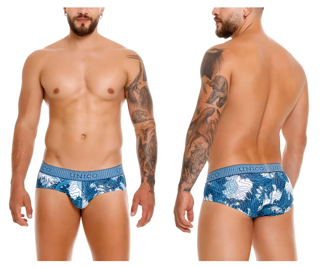 Blue and white patterned unico 25020101117 barniz men’s briefs with textured waistband in color 46-blue