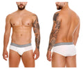 White unico 25020101120 marfil briefs with a gray patterned waistband featuring the unico brand name in white color