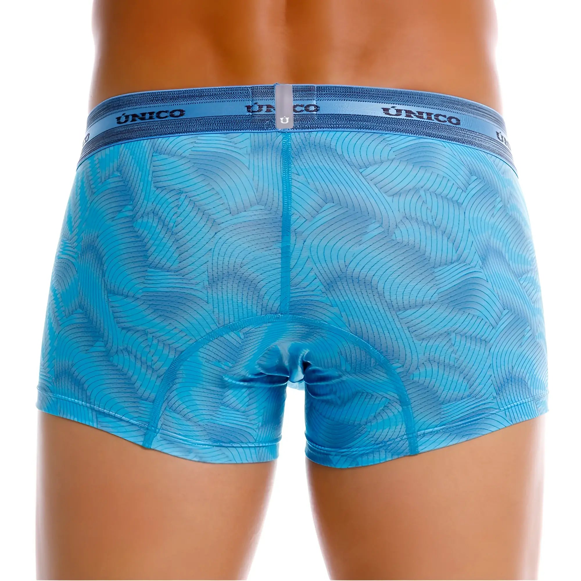 Blue unico boxer briefs with subtle wave-patterned fabric and branded waistband in estraza trunks color 46-blue