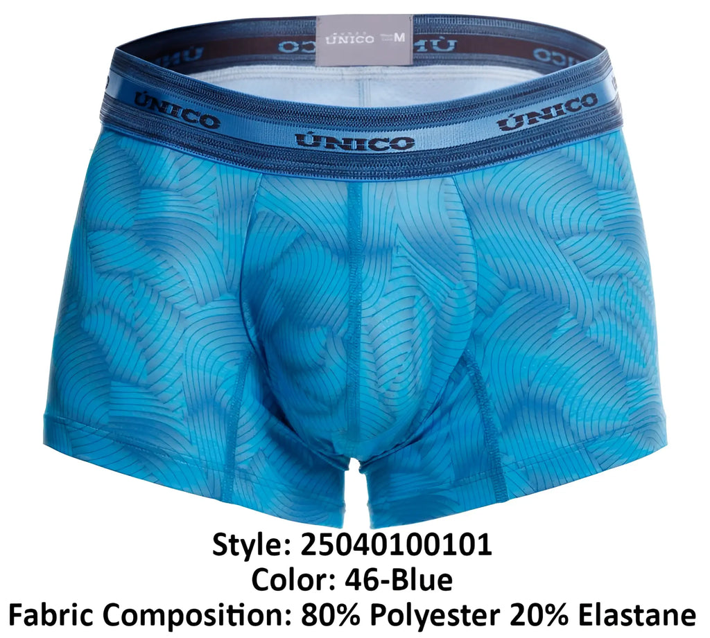 Unico 25040100101 Estraza trunks blue men’s boxer briefs with subtle wave pattern and elastic waistband