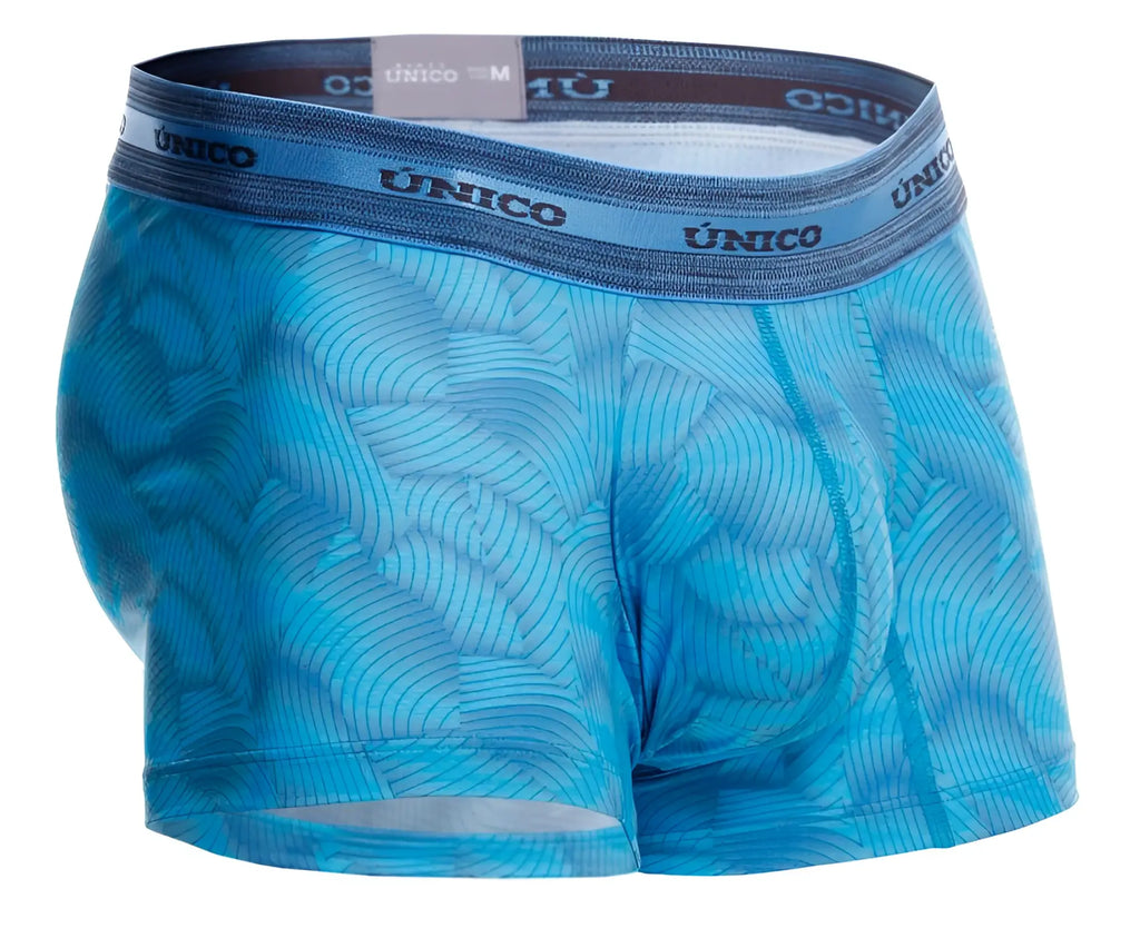 Unico 25040100101 Estraza trunks blue men’s boxer briefs with subtle wave pattern and elastic waistband