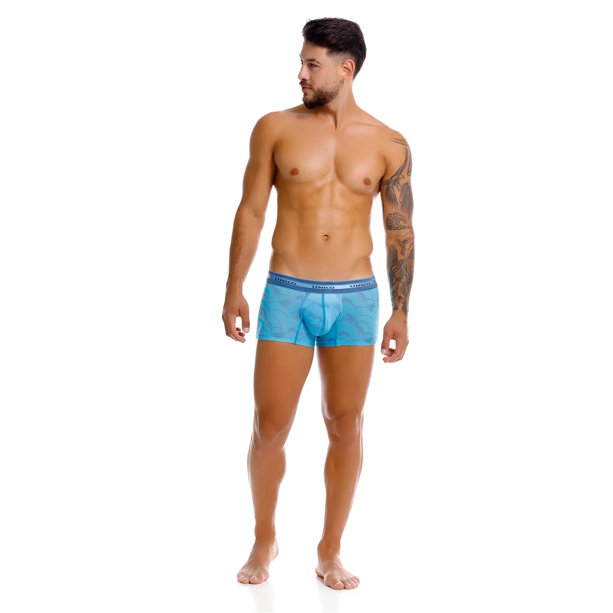 Blue patterned unico 25040100101 estraza men’s boxer briefs with matching elastic waistband color 46 blue