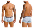 Unico 25040100115 caterva trunks in white and teal with a repeating geometric pattern for men