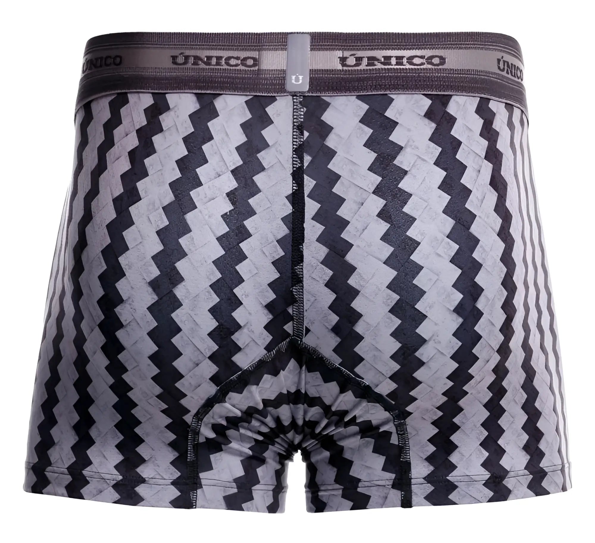 Unico 25040100118 tricotosa trunks in black and gray zigzag pattern with branded elastic waistband