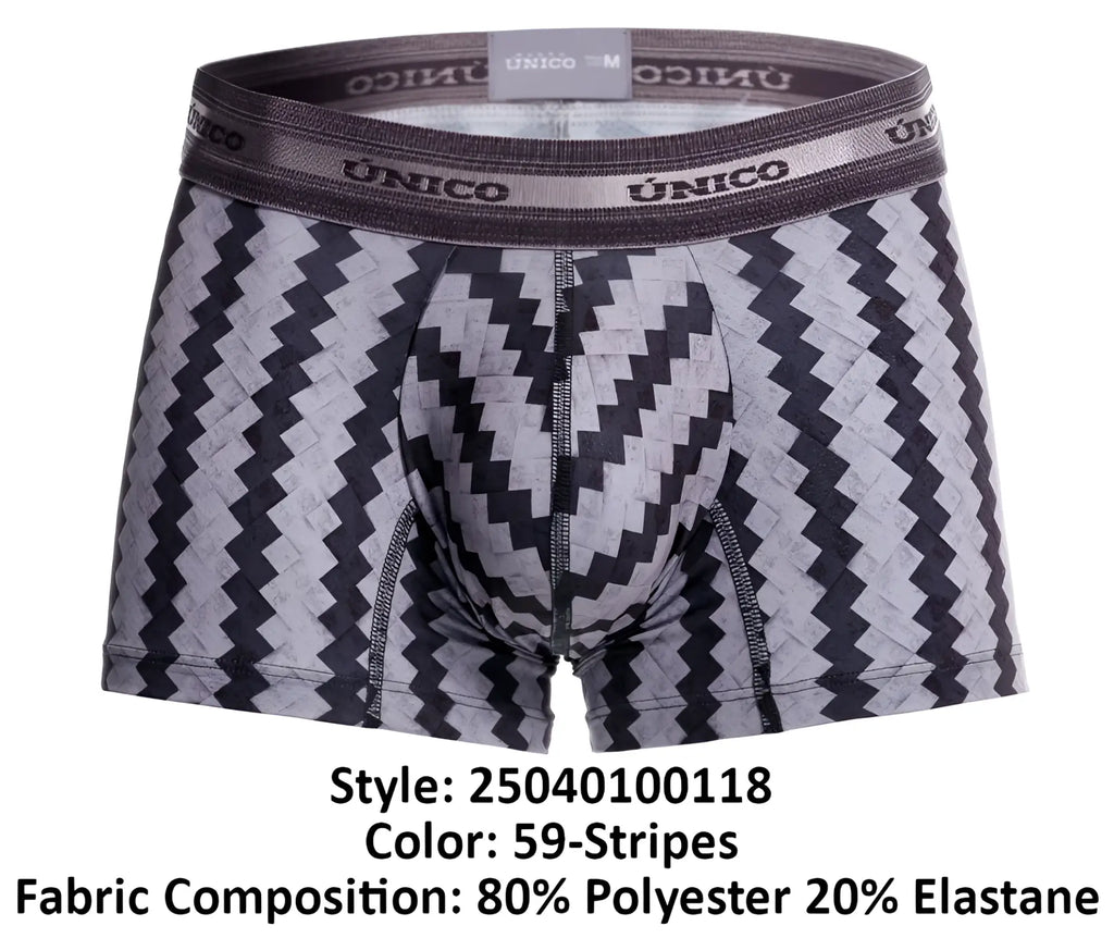 Unico tricotosa trunks black and gray zigzag stripes boxer briefs with branded elastic waistband color 59 stripes