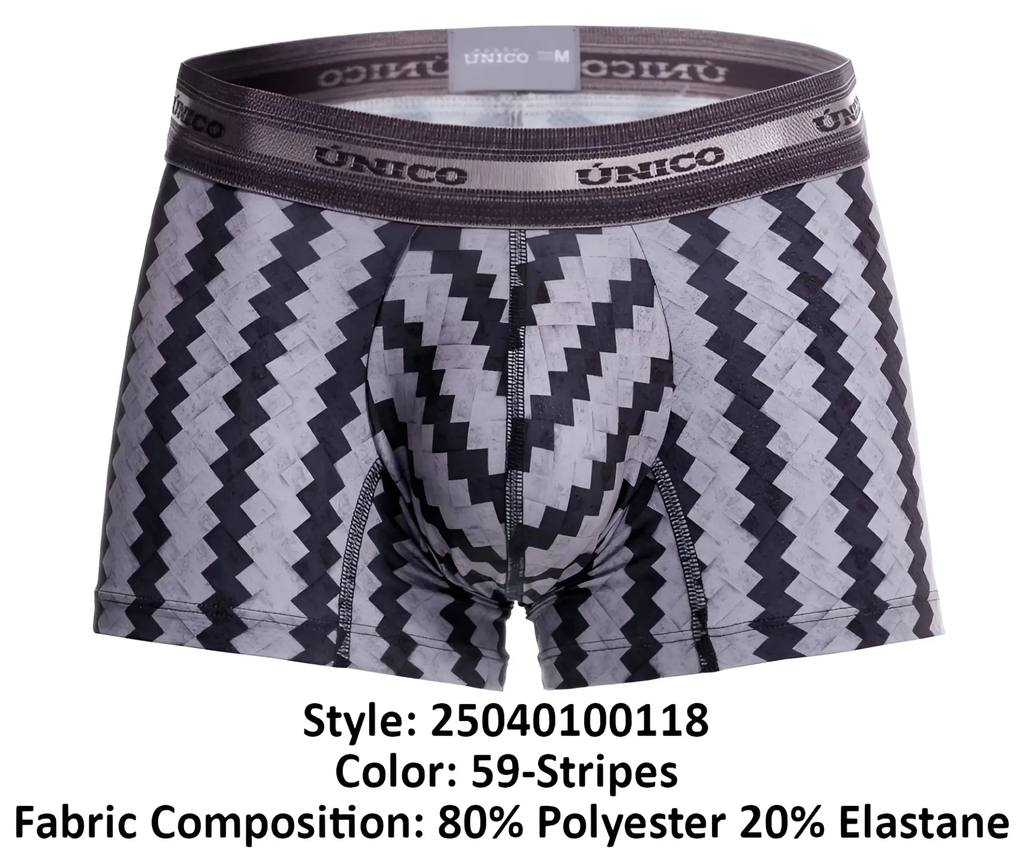 Unico tricotosa trunks black and gray zigzag stripes boxer briefs with branded elastic waistband color 59 stripes