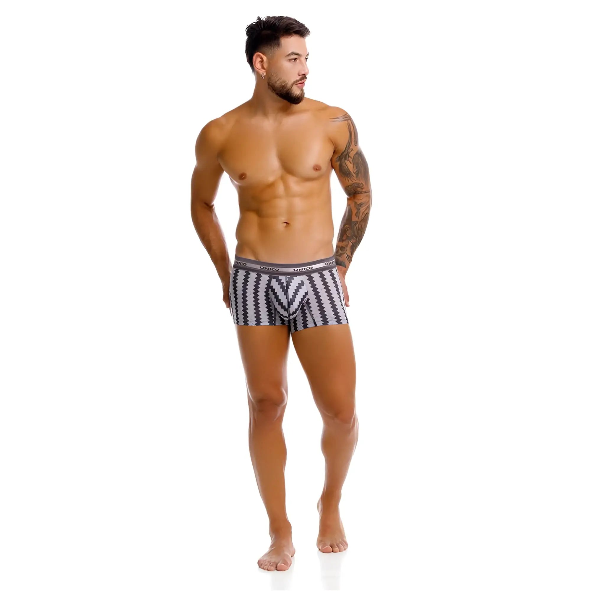Unico 25040100118 tricotosa trunks black and white geometric patterned men’s boxer briefs with branded waistband