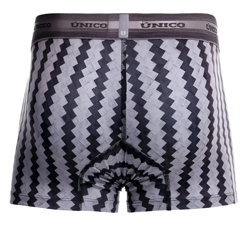 Unico 25040100118 tricotosa trunks in black and gray zigzag pattern with branded elastic waistband