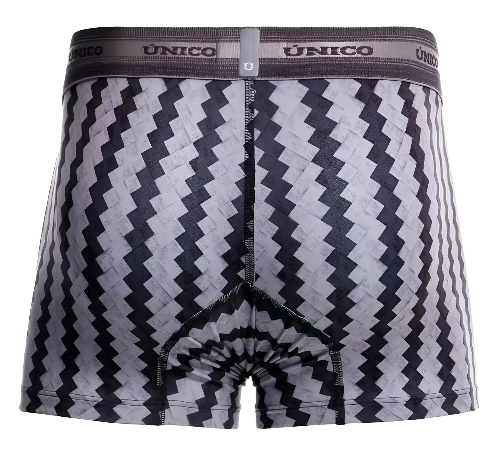 Unico 25040100118 tricotosa trunks in black and gray zigzag pattern with branded elastic waistband