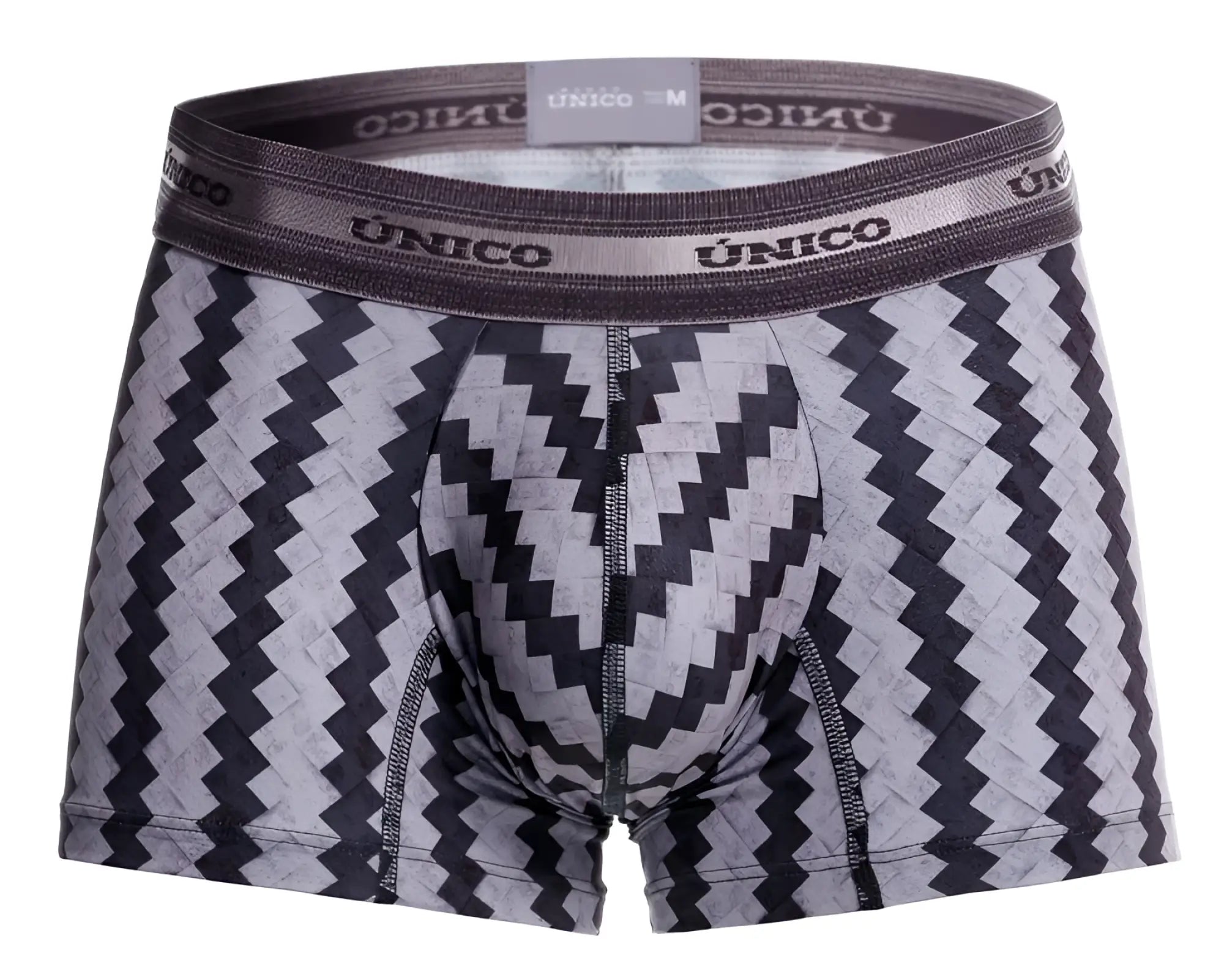 Unico 25040100118 tricotosa men’s boxer briefs with gray black zigzag pattern and branded elastic waistband