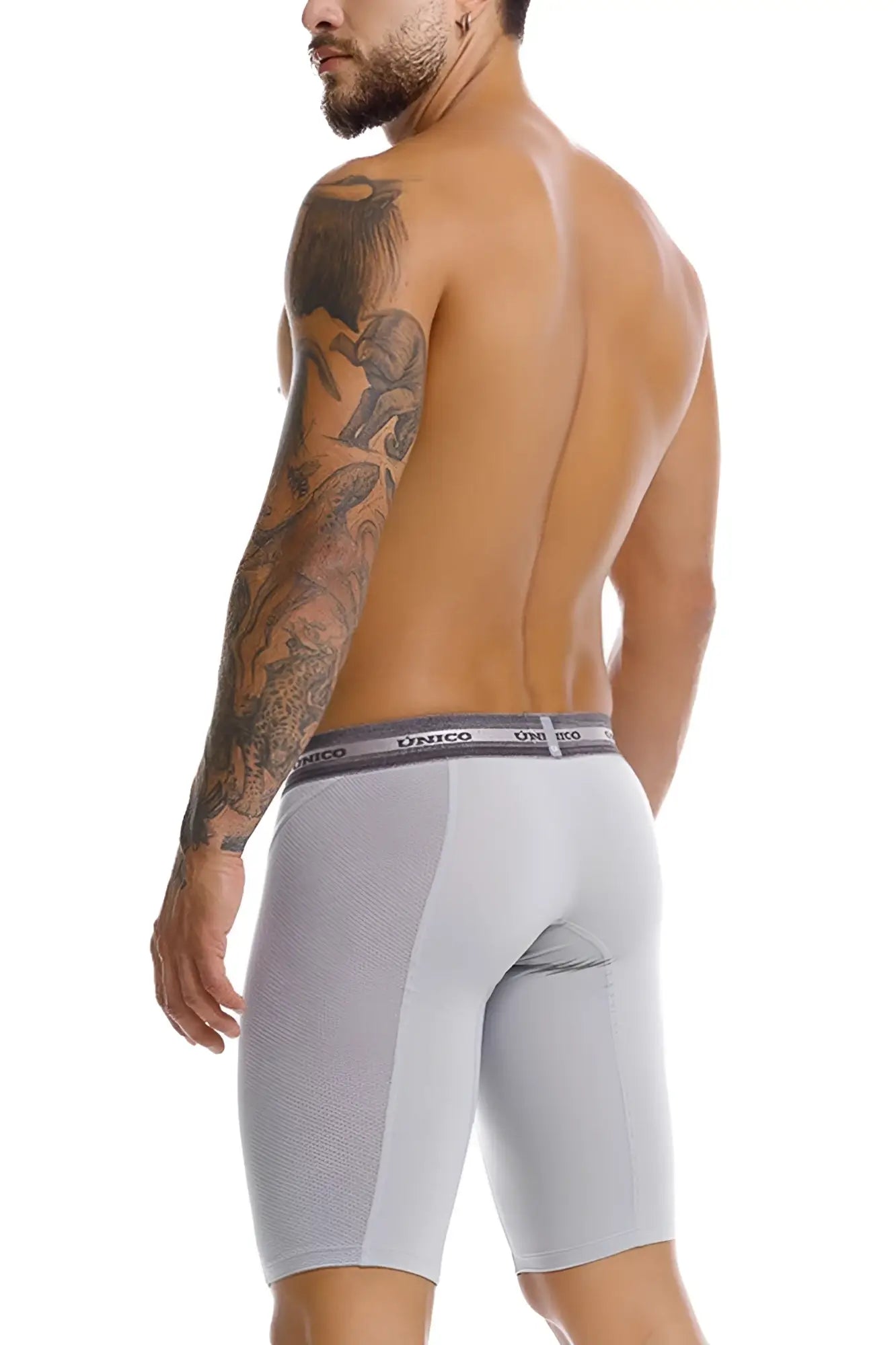 Gray unico men’s compression boxer briefs with textured fabric and elastic waistband color 59 gray