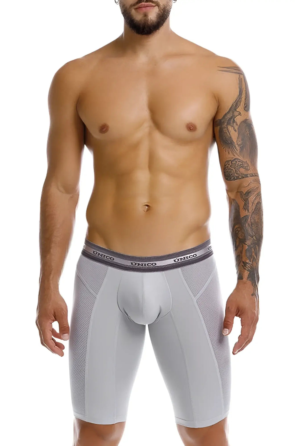 Gray unico men’s athletic boxer briefs with supportive contoured design and breathable mesh panels color 59-gray