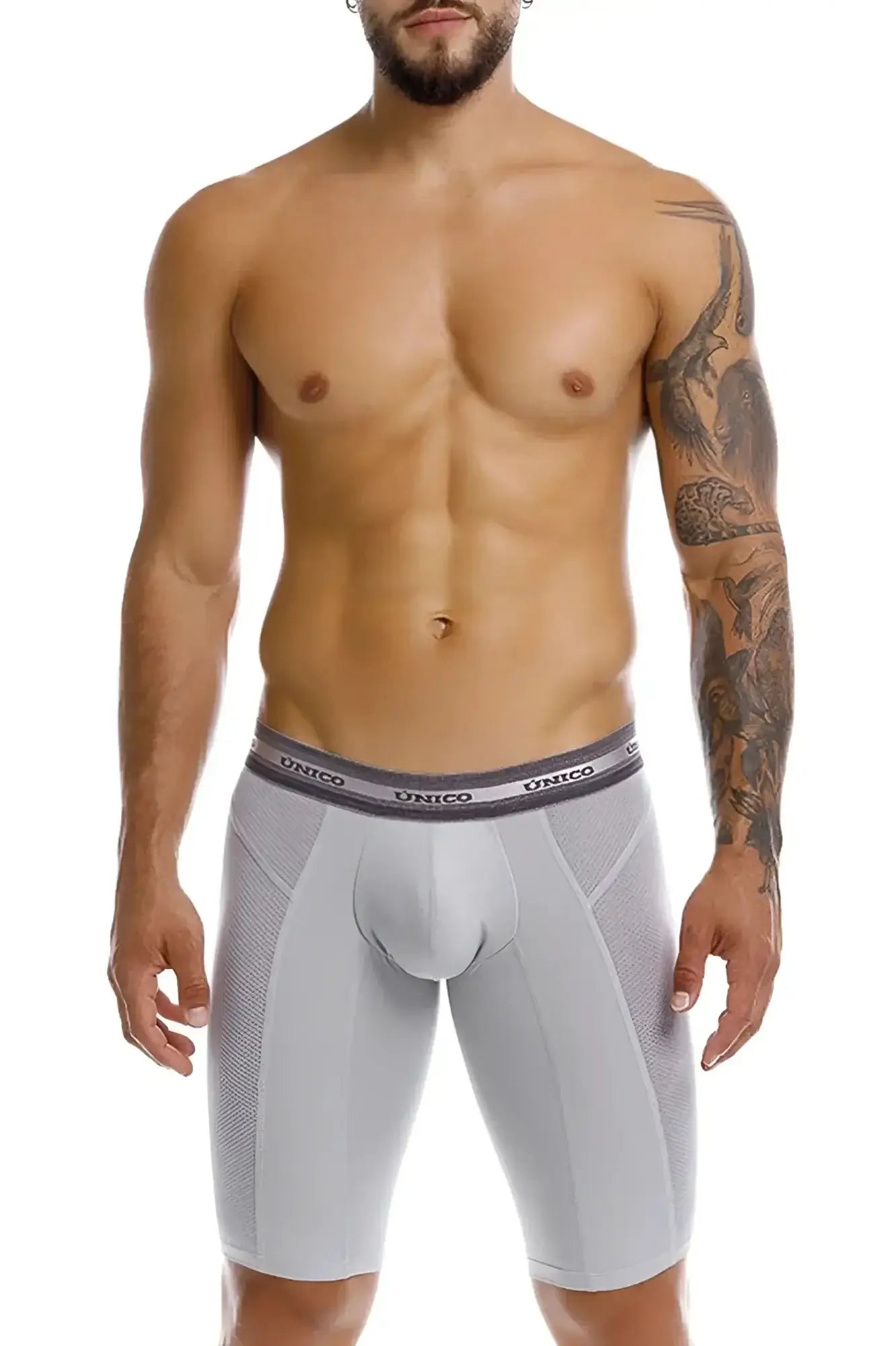 Gray unico men’s athletic boxer briefs with supportive contoured design and breathable mesh panels color 59-gray