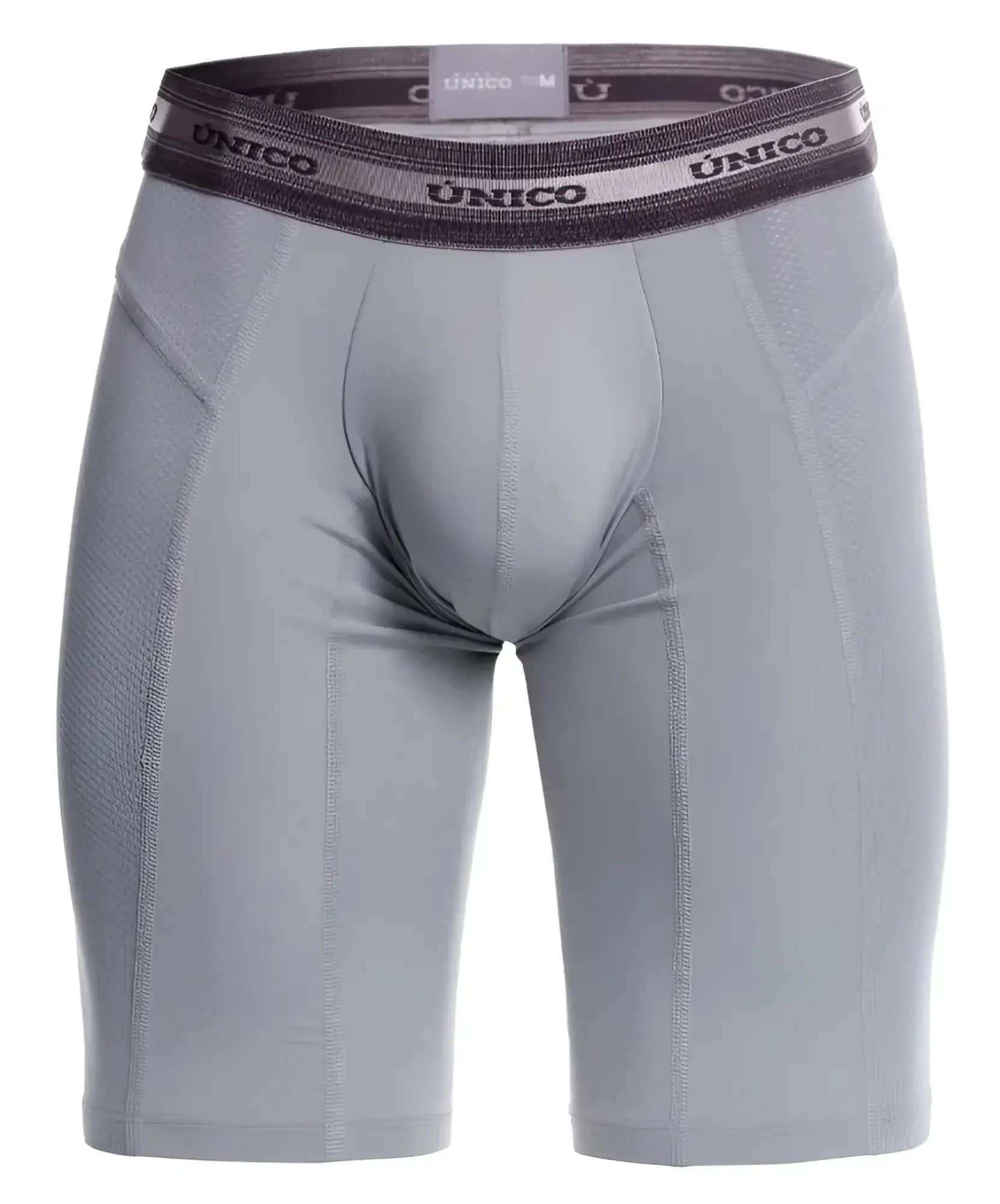 Gray unico 25040100323 Albaricoque men’s compression briefs with dark gray waistband and white brand lettering