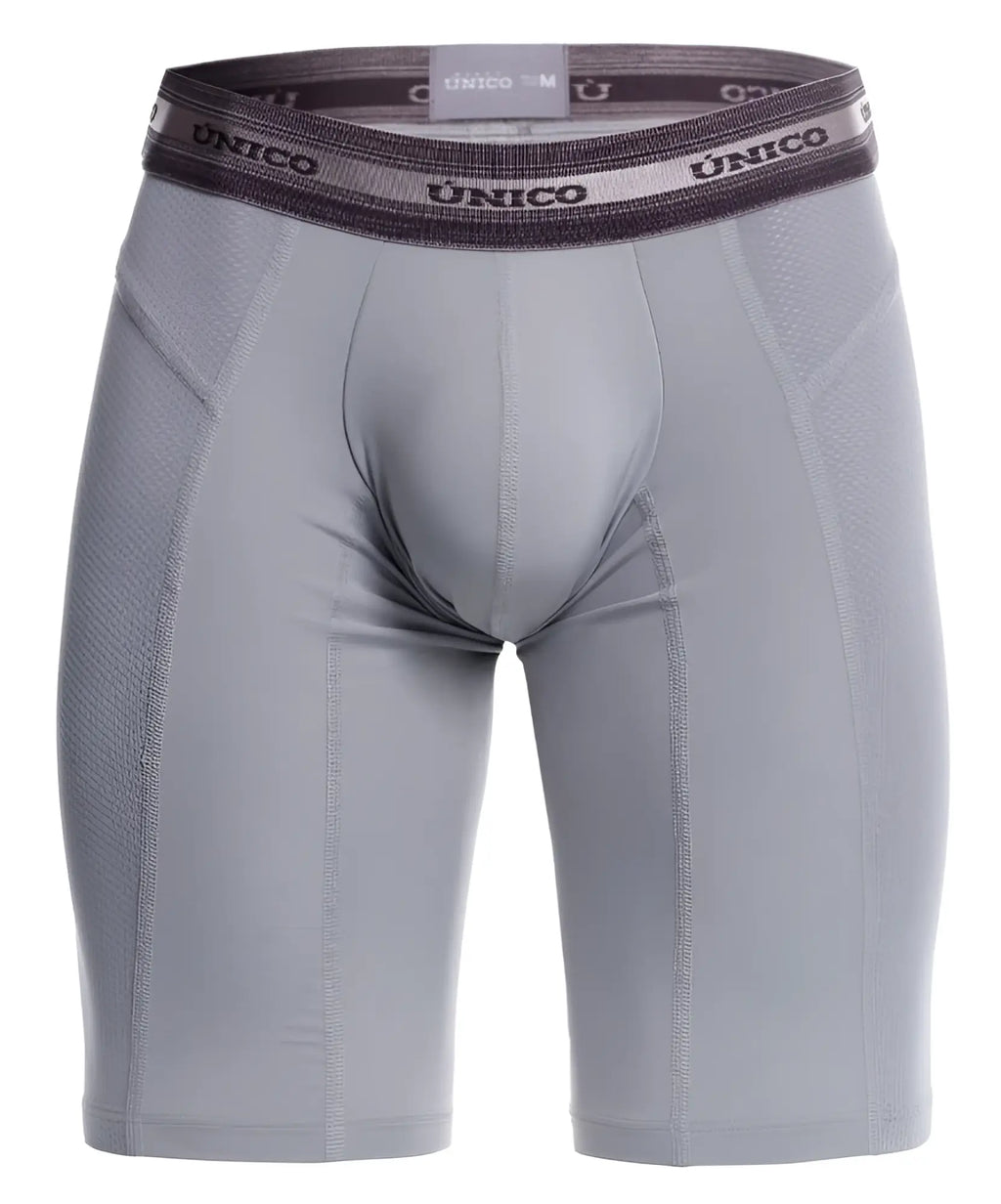 Gray unico 25040100323 Albaricoque men’s compression briefs with dark gray waistband and white brand lettering